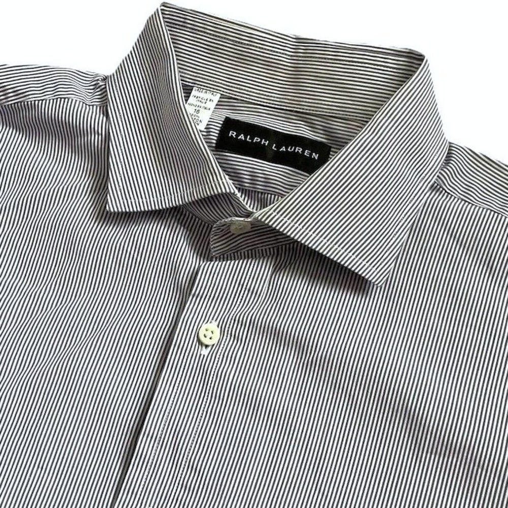 Ralph Lauren Black Label Striped Dress Shirt Men 16 Gray Spread Made in Italy
